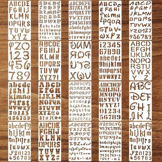 Set di Stencil per Tessuti da 20 pezzi - Stencil per Pittori - Stencil per Fai da Te - Materiali PET di Alta Qualità - Dimensioni 17,7 × 10,1 cm