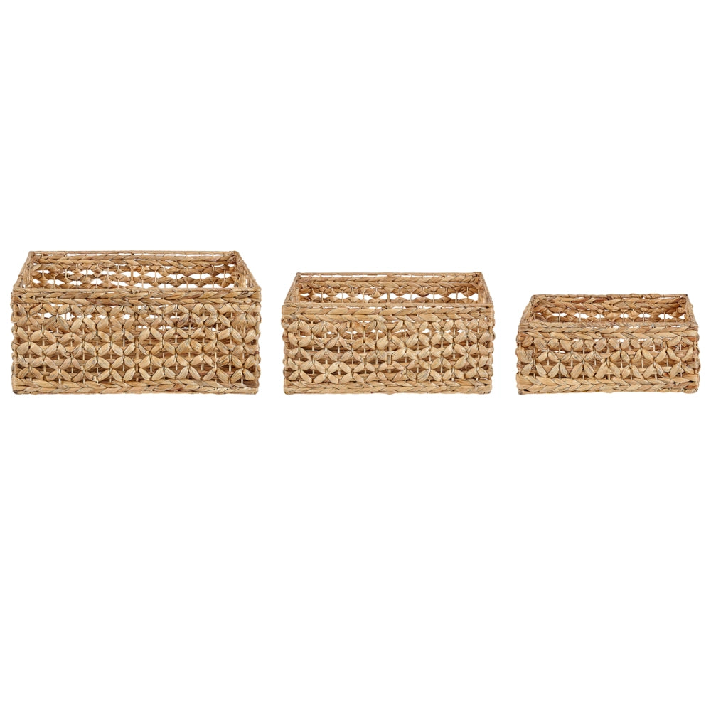 Set di 3 cestini in giacinto d'acqua naturale con manici intrecciati Accessorio per la casa per mensole