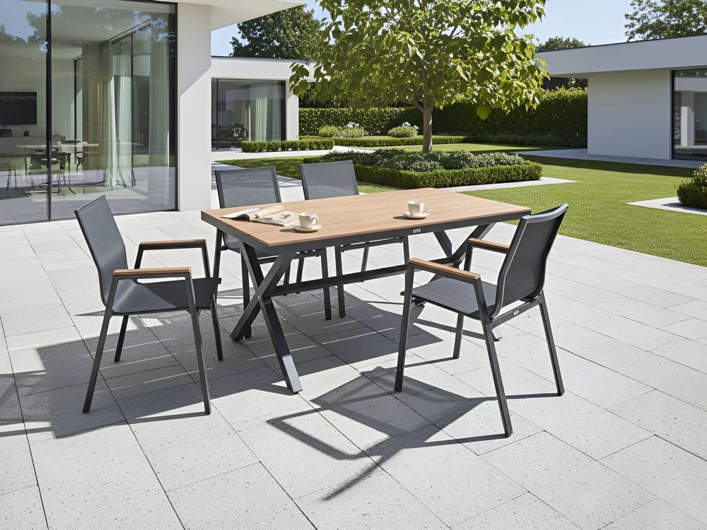 Tavolo da pranzo da giardino Nero Struttura in alluminio 4-6 posti resistente alle intemperie Patio esterno