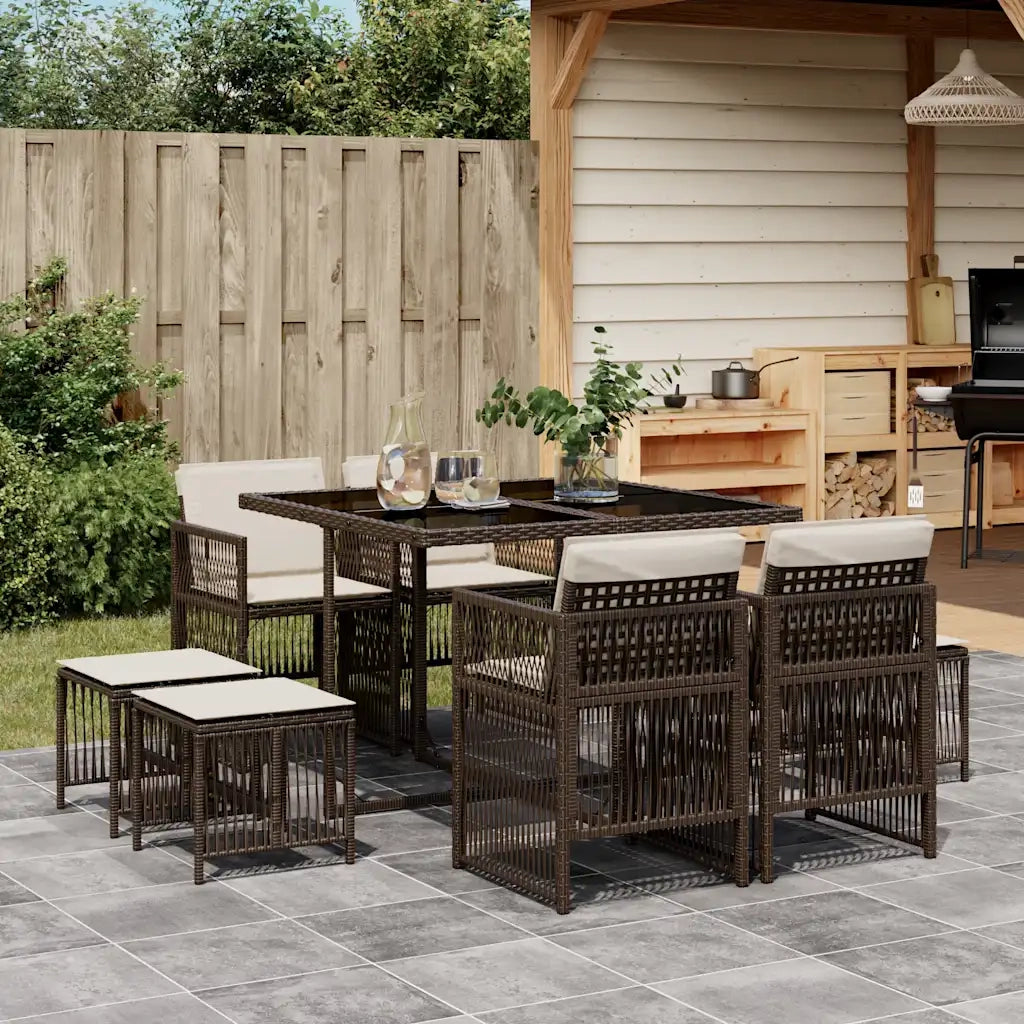 Set da Pranzo da Giardino 9pz con Cuscini Marrone in Polyrattan 3210957