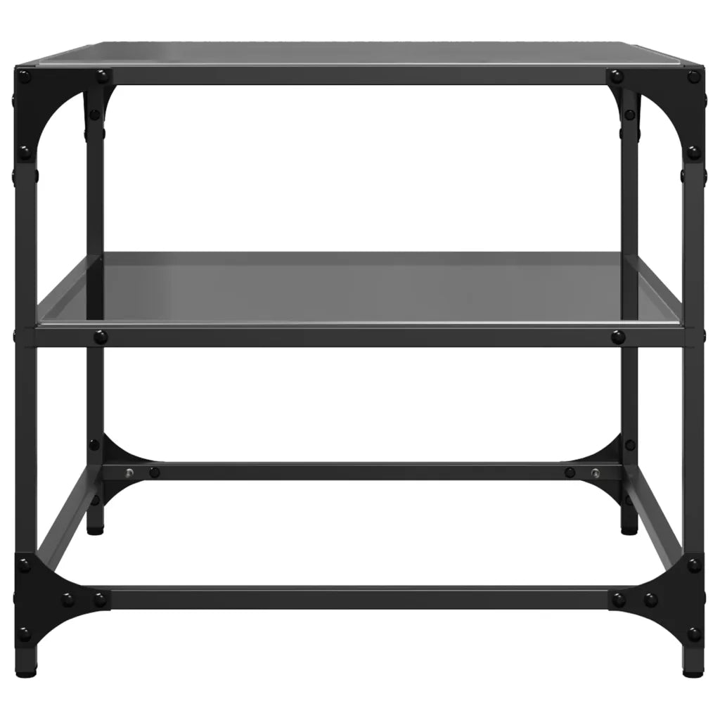 Tavolini da Salotto con Piano Vetro Nero 2pz 50x50x45cm Acciaio 846009