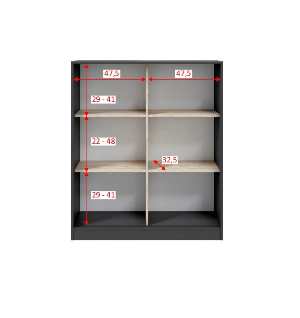 Armadio Camera da Letto Resana, Guardaroba 2 Ante 4 Ripiani, 40x119h cm Grigio Antracite