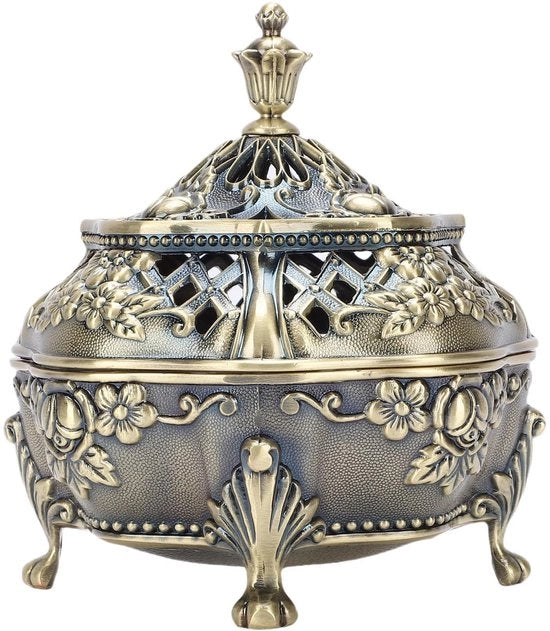 Brander di Incenso in Stile Artigianale - Contenitore di Incenso - Antico Ottone - Per Camere da Letto - Per Uffici - Con Coperchio - Contenitore di Incenso