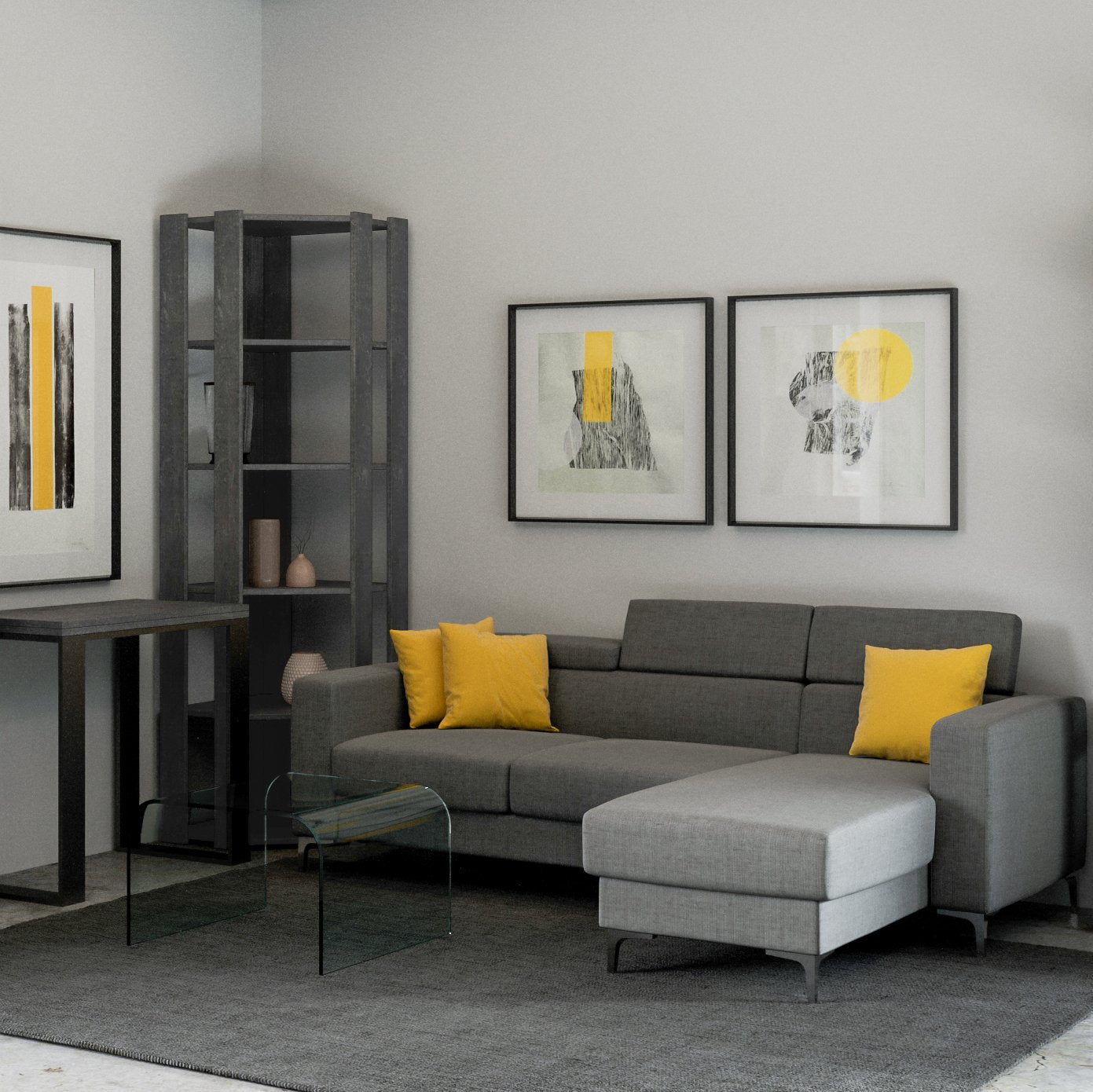 Libreria ad angolo - KATO ANGOLO Composizione: B, Dimensioni: L.60,3 P.60,3 H.205, Colore: Cemento