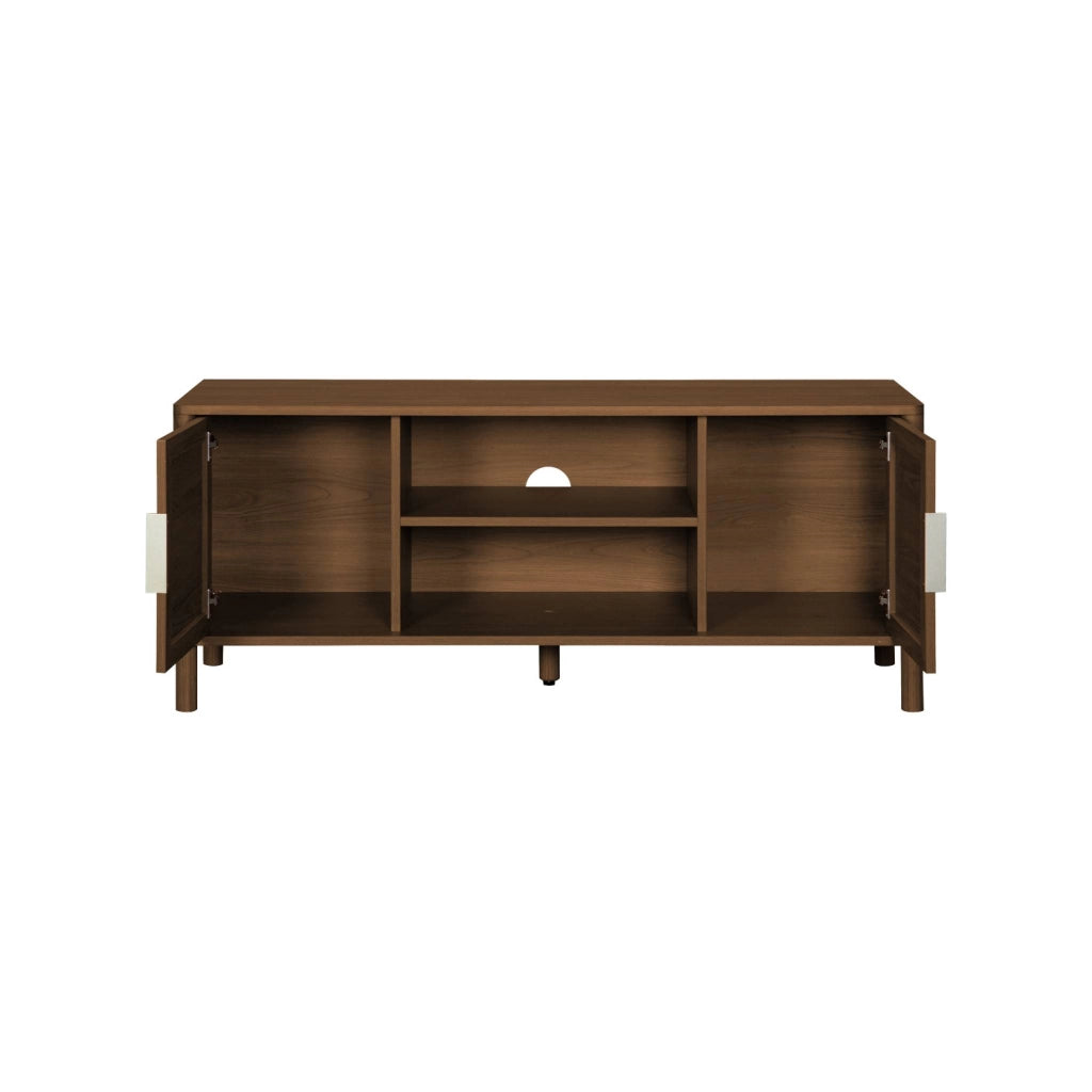 Mobile tv vintage in legno e rattan con 2 ante 120cm, noce