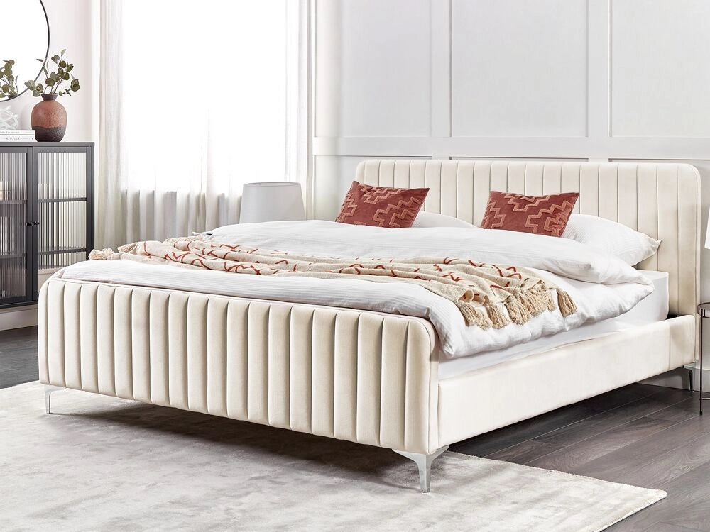 Letto in velluto grigio 180 x 200 cm trapuntato testiera gambe in metallo design moderno
