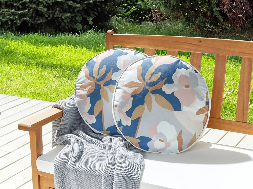 Set di 2 cuscini da giardino in tessuto di poliestere con motivo floreale multicolore ⌀ 40 cm fodere resistenti all'acqua