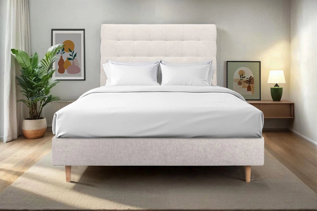 Testiera in tessuto natté beige chiaro imbottita L140 cm