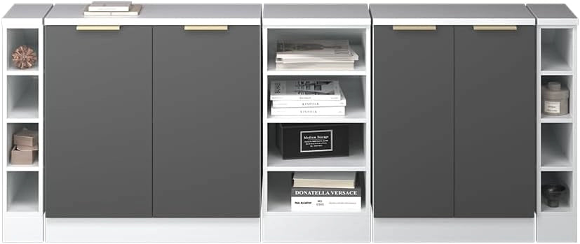 Set di mobili sottotetto Rion, Antracite-oro, 210 cm Set di 5 carcasse armadio profondità 60 cm, adatto per il salvaspazio sotto tetti spioventi