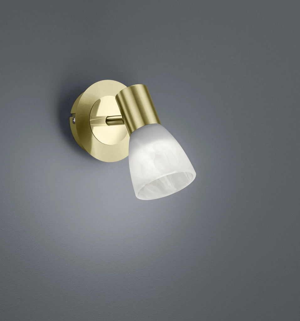 LEVISTO SPOT LED ORIENTABILI OTTONE E VETRO ALABASTRO H.19CM 1 LUCE ATTACCO E14, LAMPADINA INCLUSA 4,9W 470lm 3000K