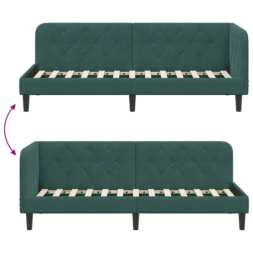 Cornice del letto ad angolo Verde Scuro 80 x 200 cm Velluto