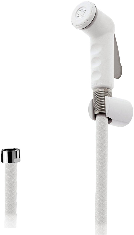 Set con doccetta bidet a pulsante bianca, flessibile e supporto