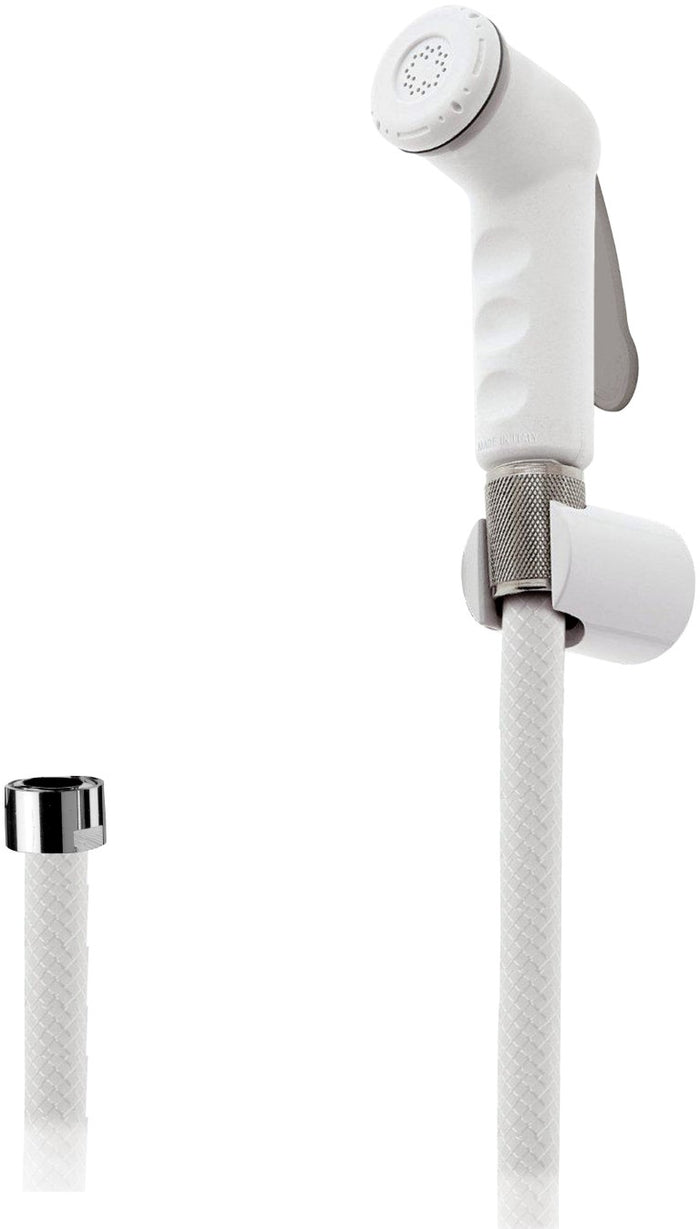 Set con doccetta bidet a pulsante bianca, flessibile e supporto