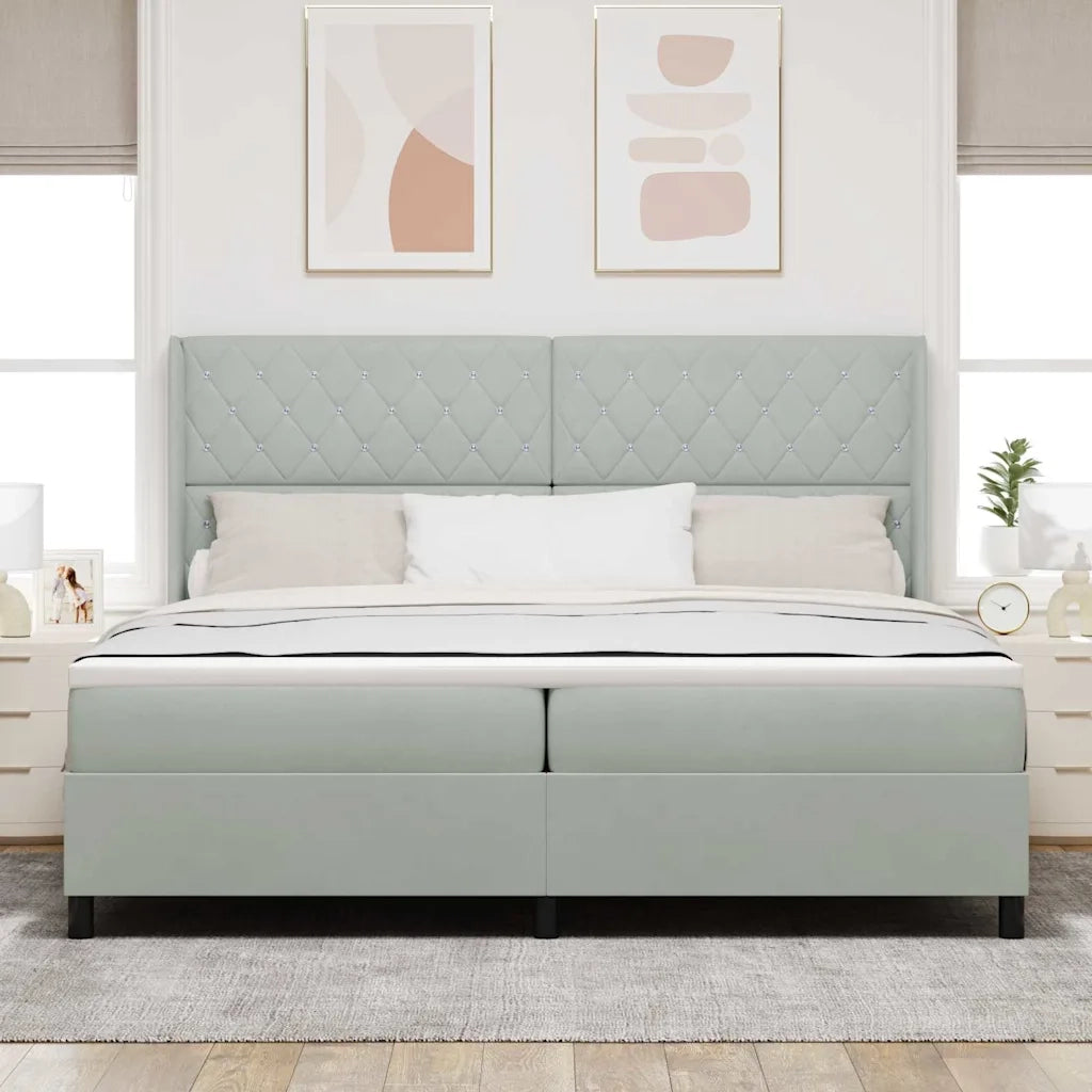Letto a molle con materasso Grigio chiaro 200 x 200 cm Velluto
