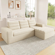 Divano modulare angolare con pouf in velluto a coste beige