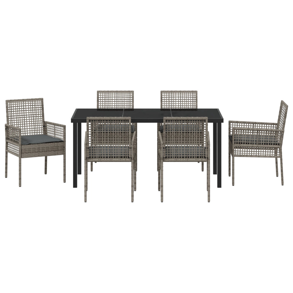 Set da Pranzo da Giardino 7 Pezzi con Cuscini Grigio Polyrattan