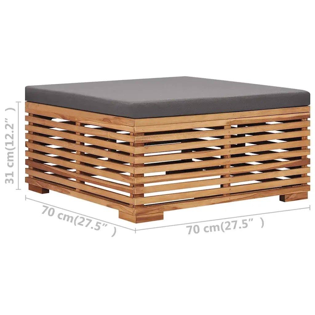 Salotto da Giardino-Set Tavolino Poggiapiedi Giardino Cuscino Grigio Scuro in Teak