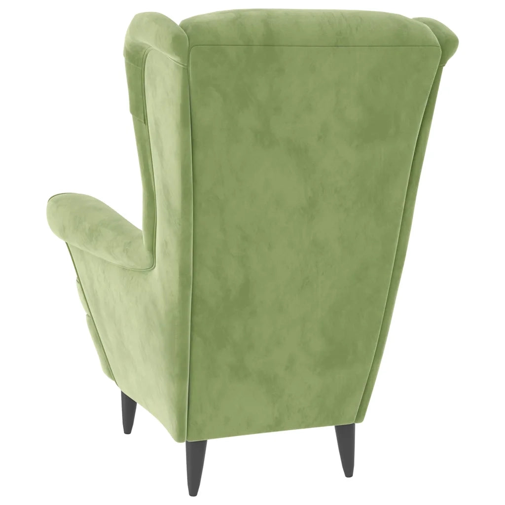 Divano Sedia-Poltrona Schienale ad Ala con Poggiapiedi Verde Chiaro Velluto