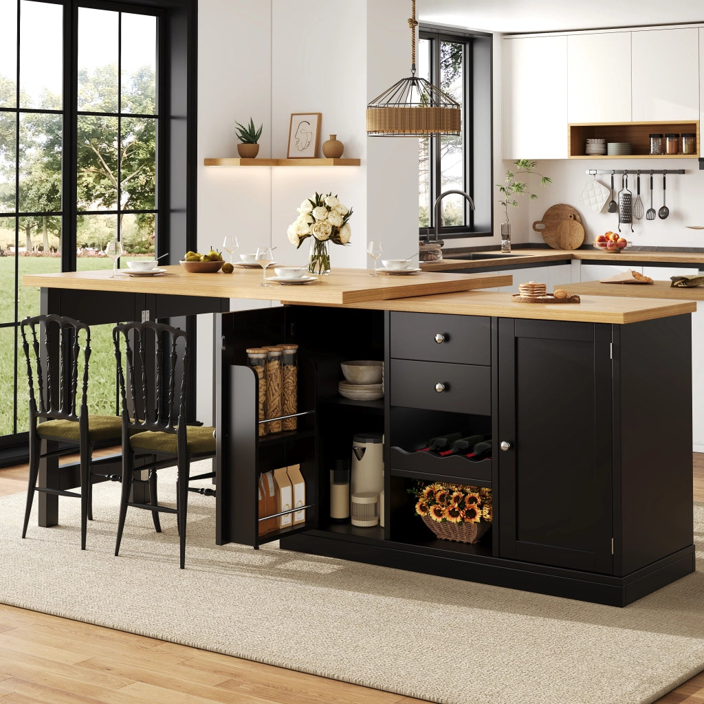 Tavolo da pranzo allungabile con 2 cassetti e vani; per cucina; in MDF; nero; 120x40x74 cm