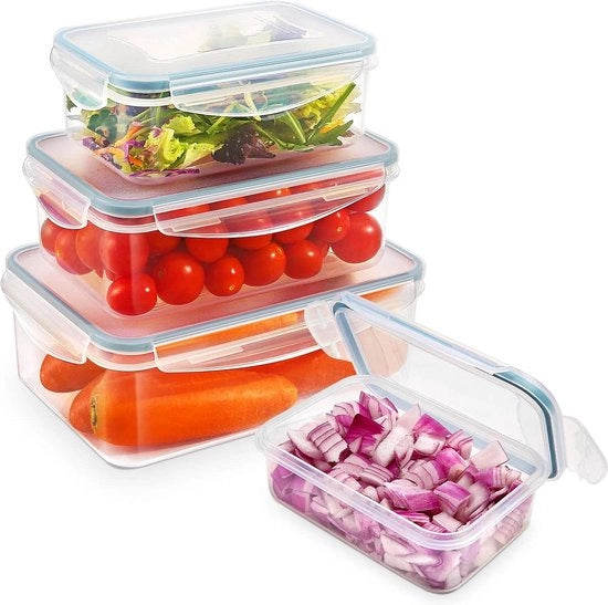 Contenitori di Stoccaggio di Cibo - A prova di Vuoto e Stivabile - Resistenti al Microonde e al Congelatore - Set da 8 Pezzi, Scatole Congelatrici Quadrate