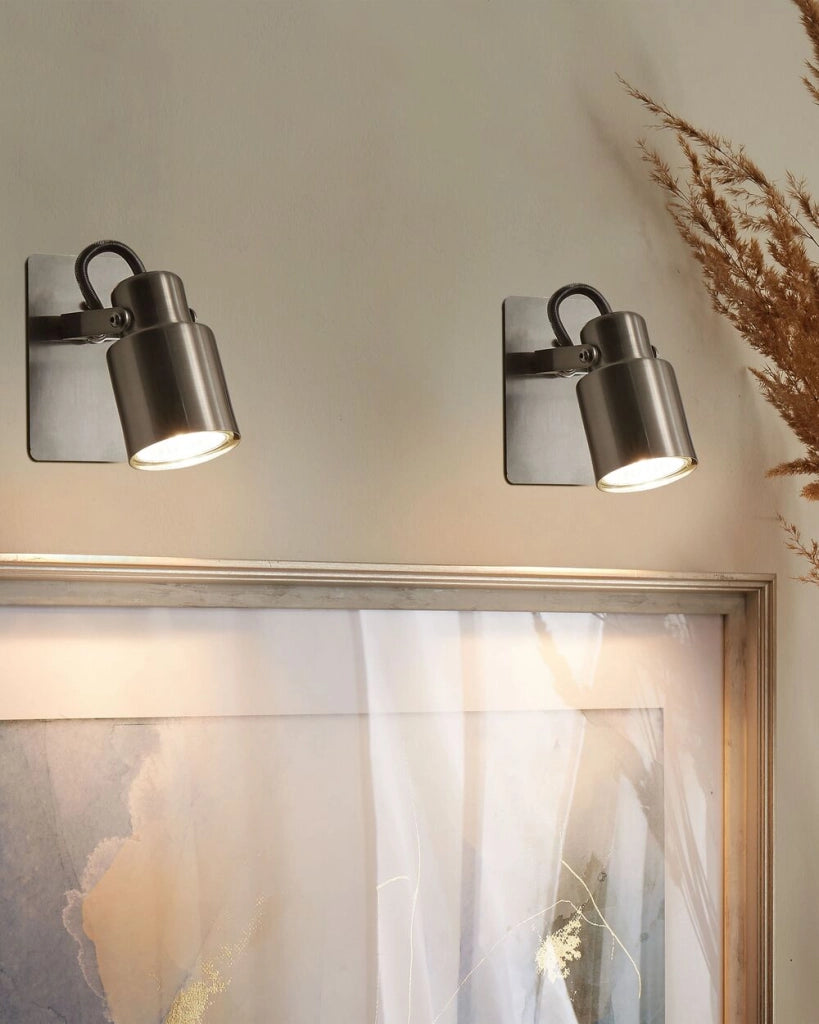 Set di 2 lampade da parete faretti in metallo color argento soggiorno ingresso camera da letto