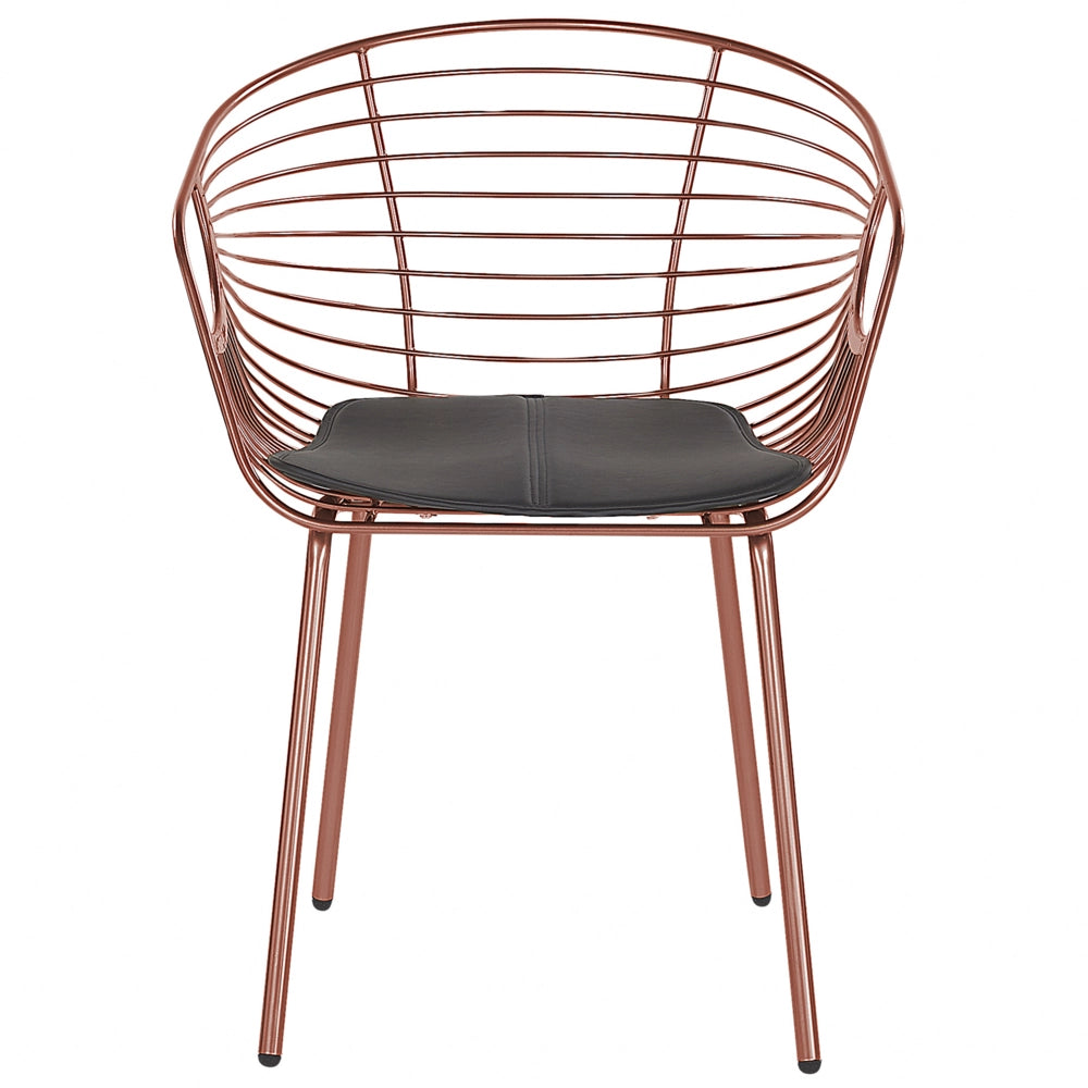 Set di 2 sedie da pranzo in filo metallico rosso rame design ecopelle Nero cuscino del sedile Glam Industrial Modern