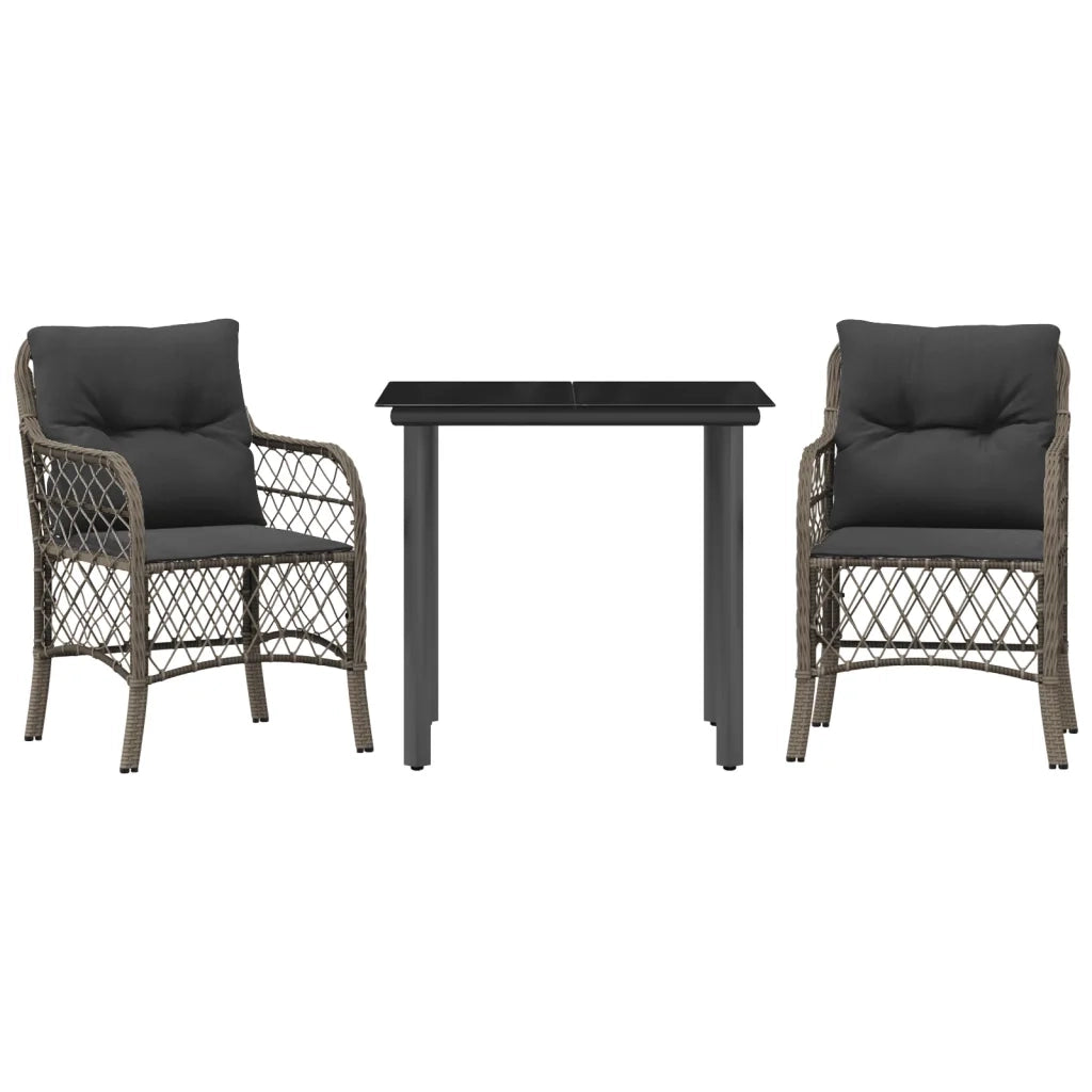 Set da BistrÃ² 3 pz con Cuscini Grigio in Polyrattancod mxl 116133