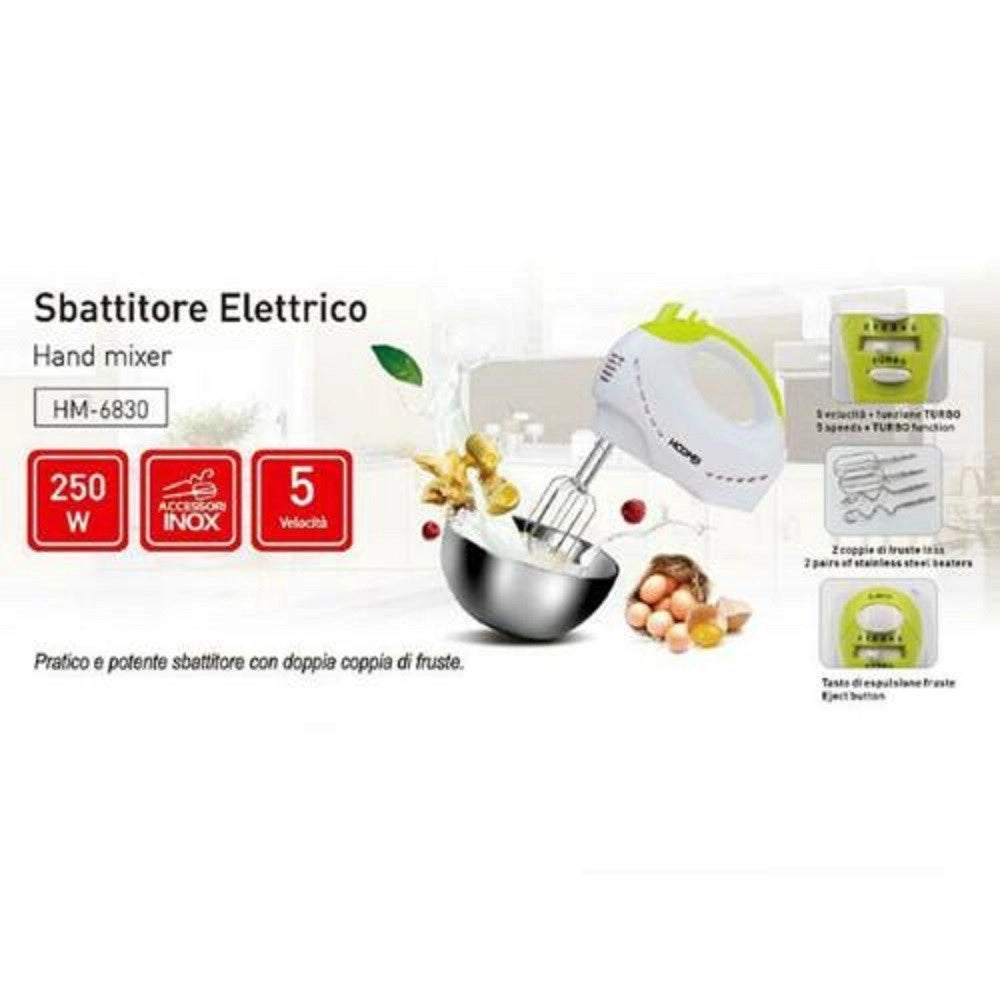 Trade Shop - Sbattitore Elettrico 250 Watt Con Doppio Set Di Fruste 5 Velocità Hoomei Hm-6830 -