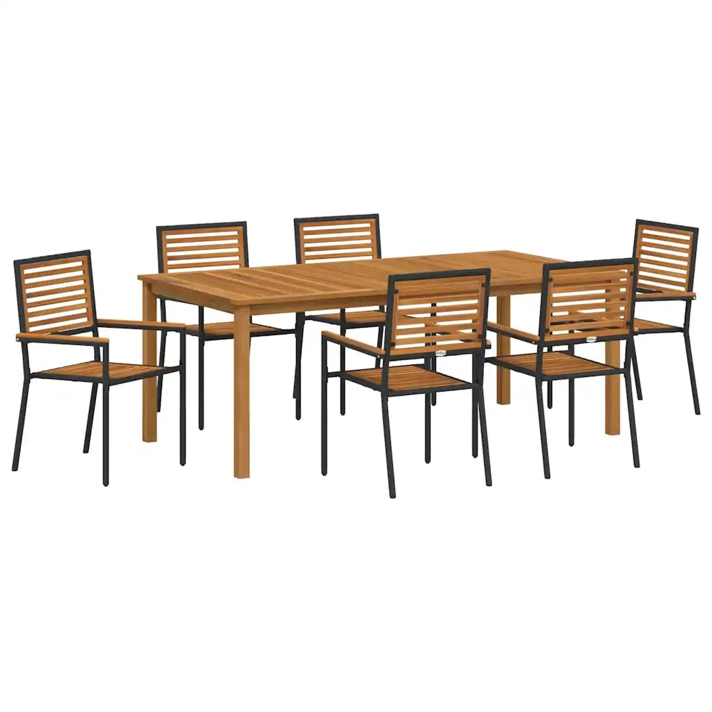 Set da Pranzo per Giardino 7 pcs Nero Legno di Acacia Massello 3365523