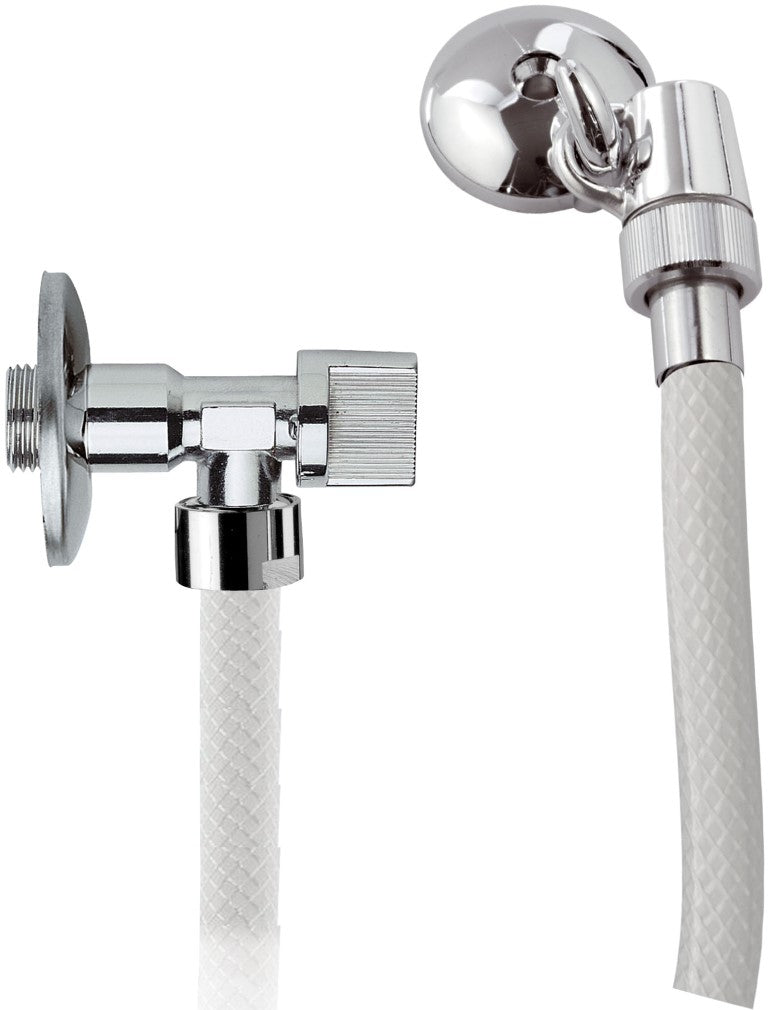 Doccetta per bidet con flessibile, rompigetto con gancio, appendino e rubinettino sottolavabo