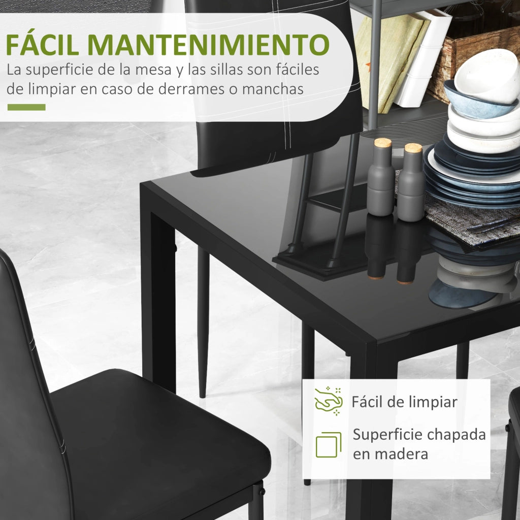 Set tavolo da pranzo e 4 sedie ¨C Xylo ¨C vetro temperato nero con sedute imbottite PU