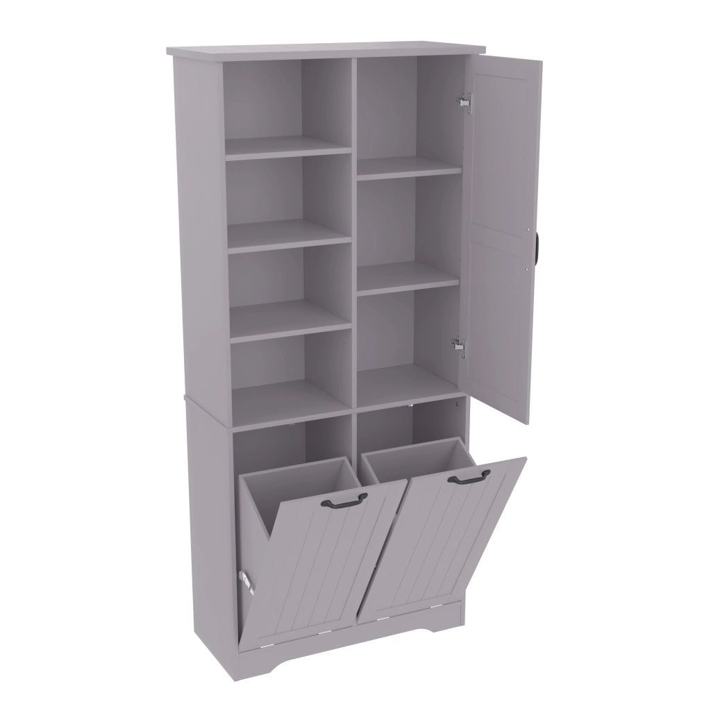 Mobile bagno in MDF 78 x 35 x 172,7 cm, finitura laccata resistente all¡¯umidit¨¤, 1 anta, 2 cesti portabiancheria, grigio