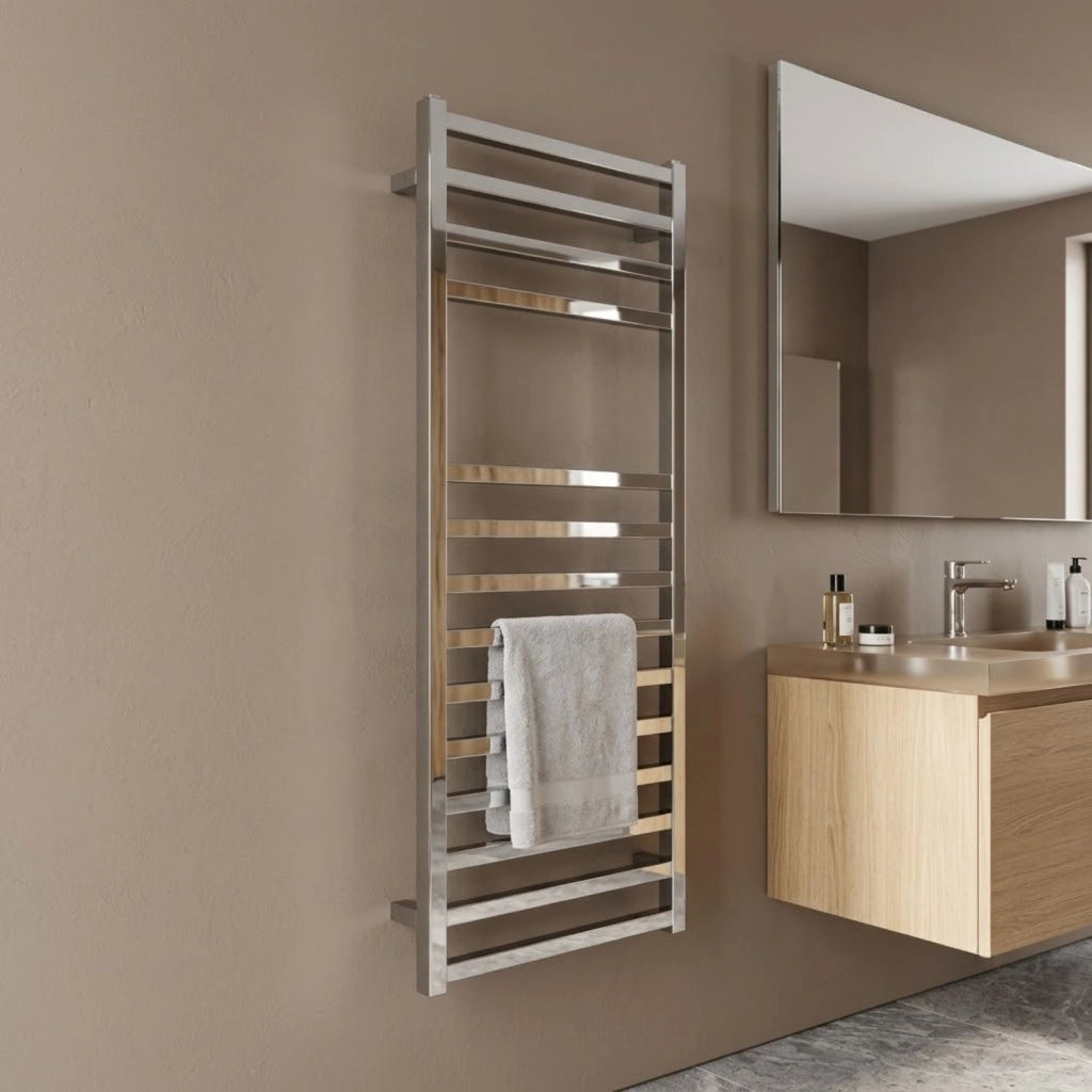 Termoarredo scaldasalviette square cromo lucido per bagno profilo quadro *** finitura- cromo lucido, misure h1200xl60...