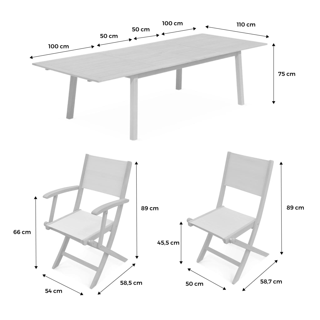 Set tavolo da giardino estensibile in legno con 10 sedie, marrone