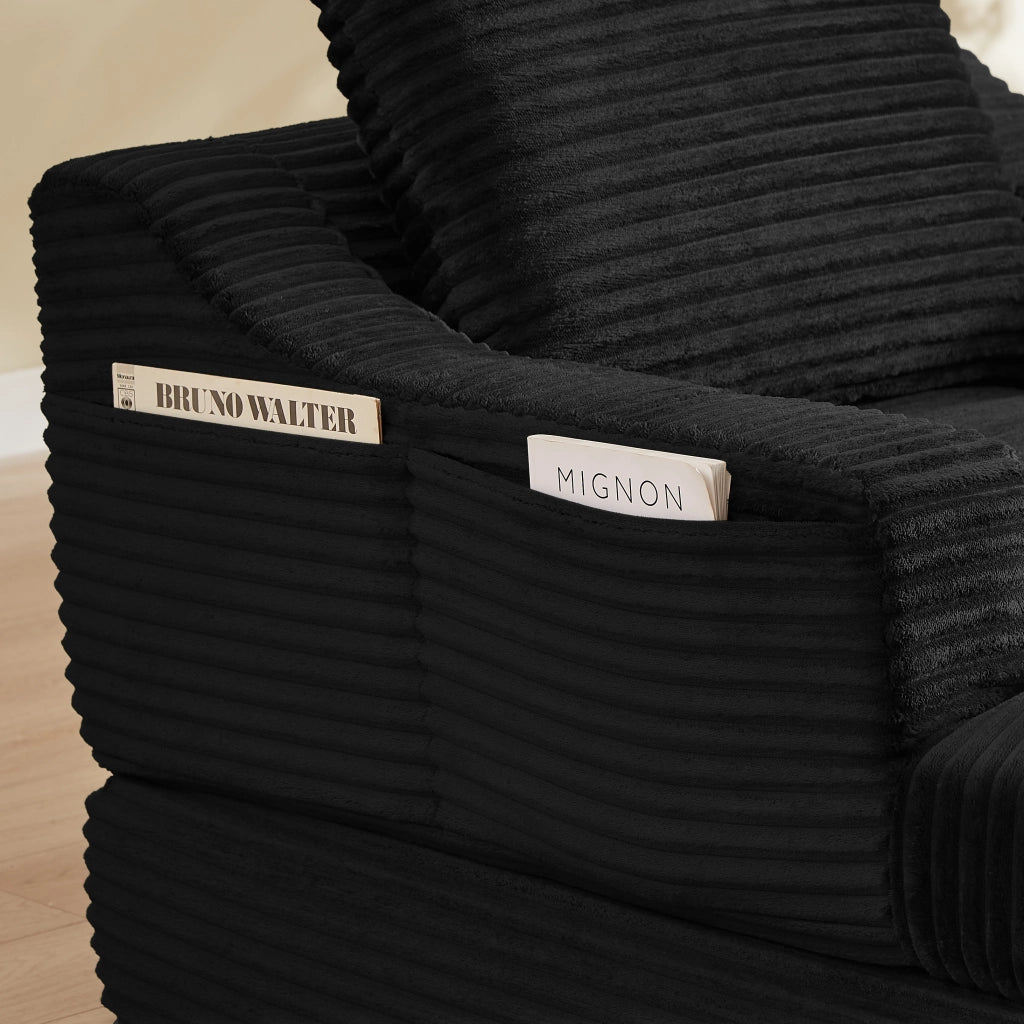 POLTRONA Relax Doppio Strato 32x32x112 cm Velluto a coste Nero trasformabile in letto
