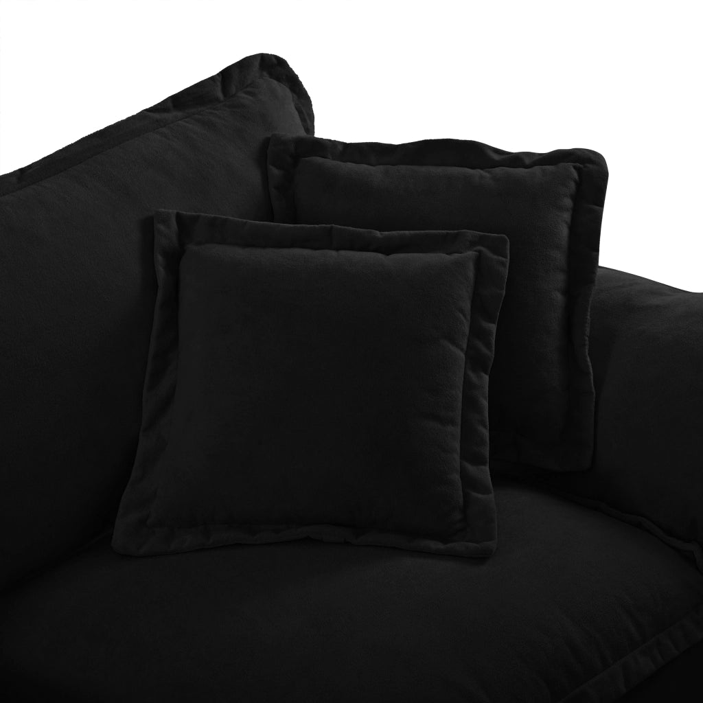 Divano modulare angolare con braccioli ampi, schienale rinforzato, tessuto chenille nero 194 × 151 × 90 cm