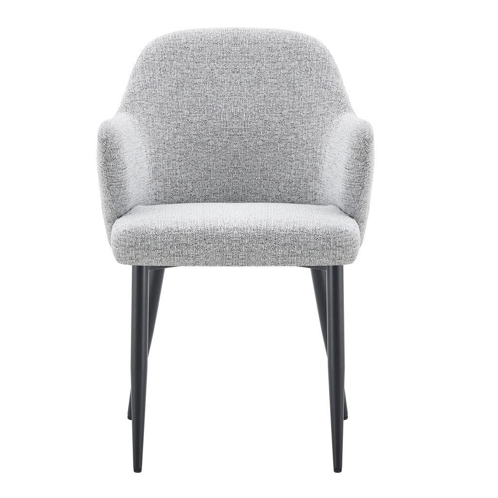 Set 2 sedie da pranzo in tessuto grigio e PU nero con gambe in metallo, altezza 83 cm