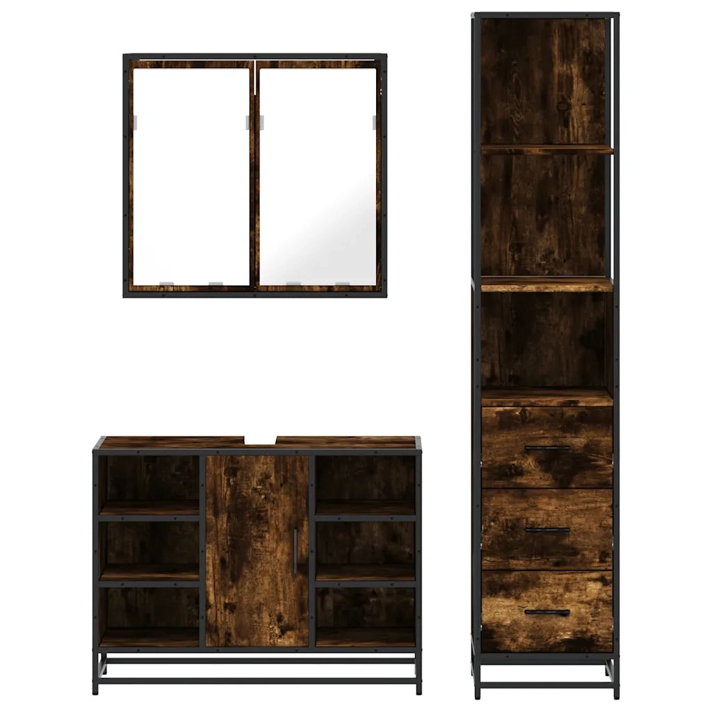 vidaXL Set Mobili da Bagno 3 pz Rovere Fumo in Legno Multistrato