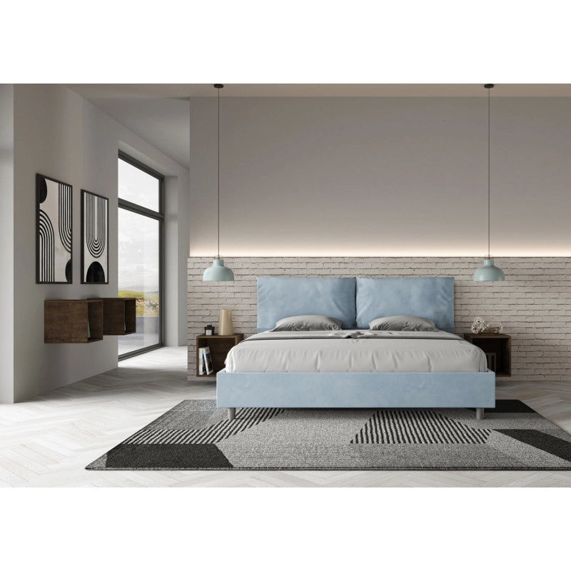 Letto imbottito Matrimoniale 200x200 cm Large - Con rete,Microfibra,Azzurro