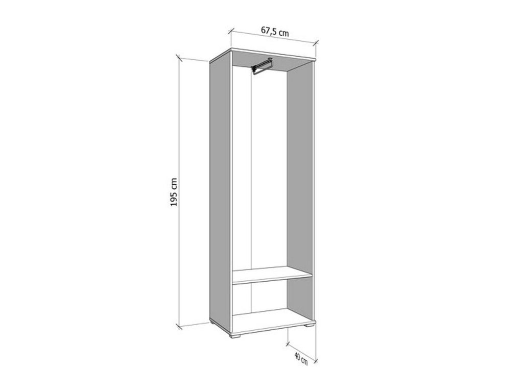 Armadio Camera da Letto Pinasca, Guardaroba 2 Ante un Ripiano, 67.5x195h cm Bianco Larice