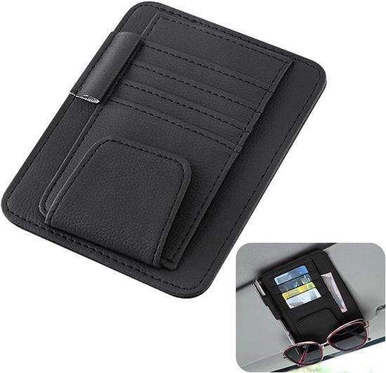 Sostegno per Occhiali da Sole Auto - Pelle PU - Organizzatore con Comparto per Occhiali da Sole - Deposito per Carte e Pennarelli