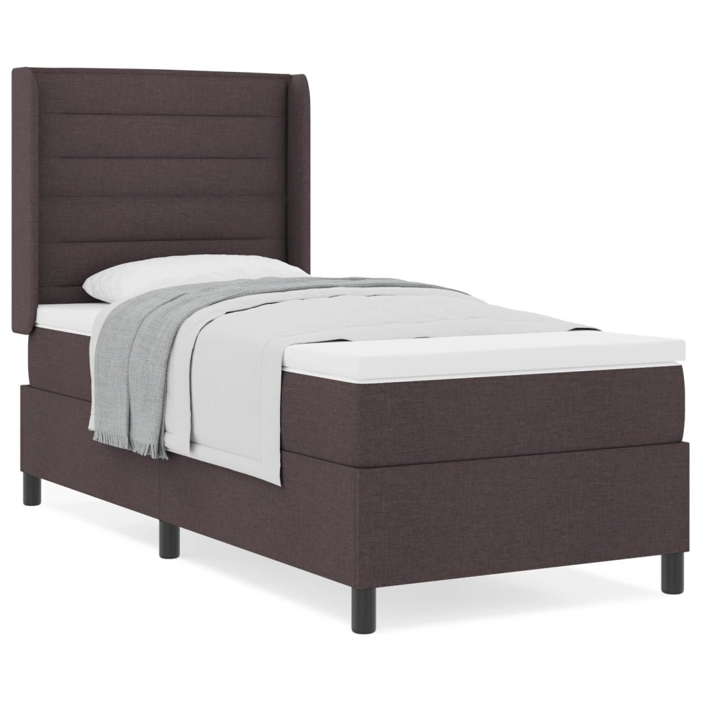 Letto a Molle con Materasso Marrone Scuro 100x200 cm Tessuto