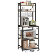 Mensola da cucina con multipresa supporto per microonde ripiano portaoggetti con pannello in rete metallica 14 ganci 40 x 80 x 170 cm marrone 12_0005672