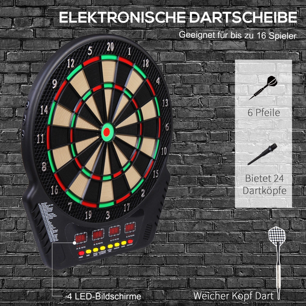 Bersaglio elettronico per freccette con 6 freccette e 24 punte, 27 giochi, 243 opzioni di punteggio, 44 x 51,5 x 3,2 cm, per divertimento e