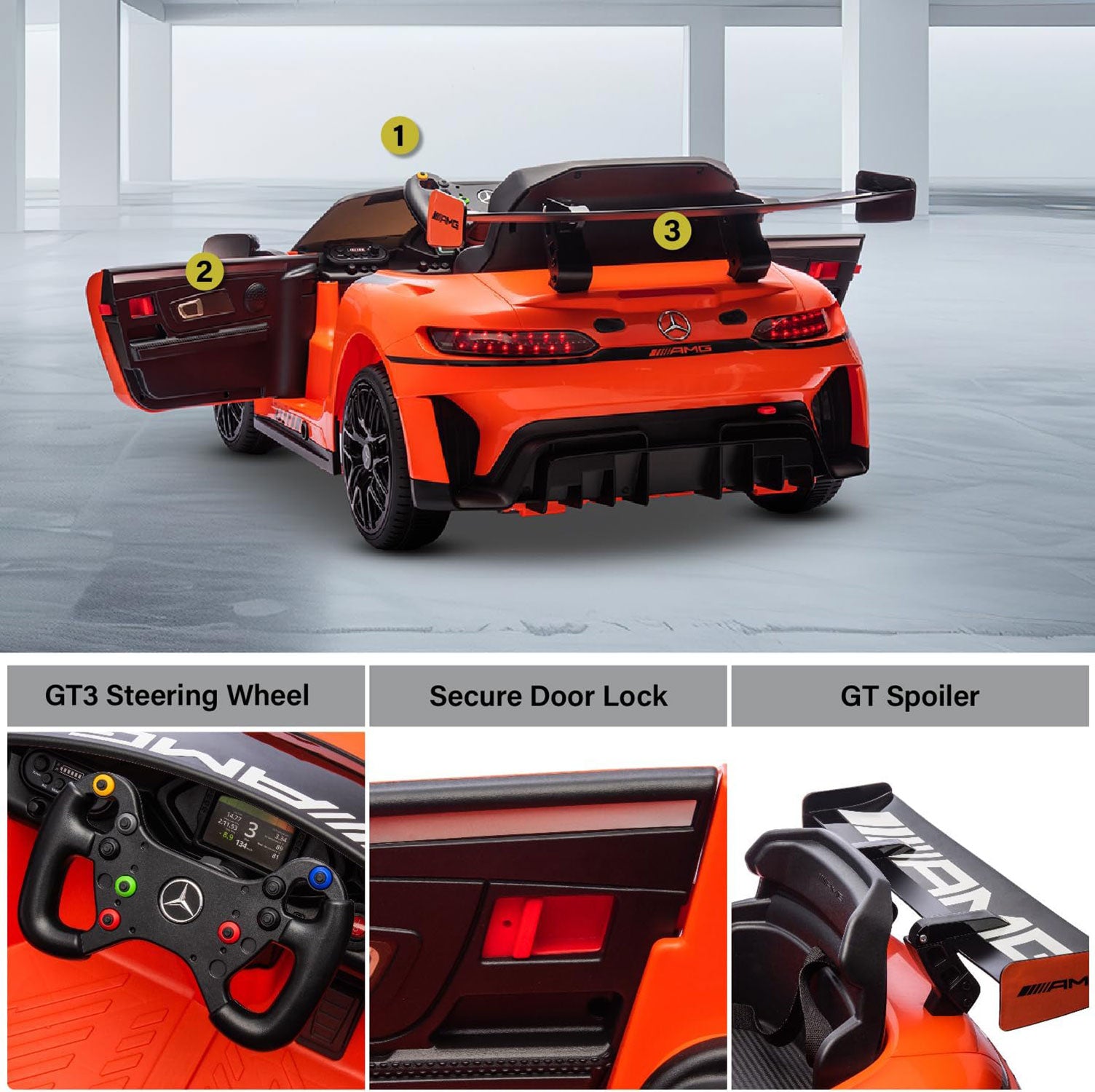 Macchina Elettrica per Bambini Licenza Ufficiale Mercedes Benz GT3 Telecomandata 12V 4,5Ah Arancione