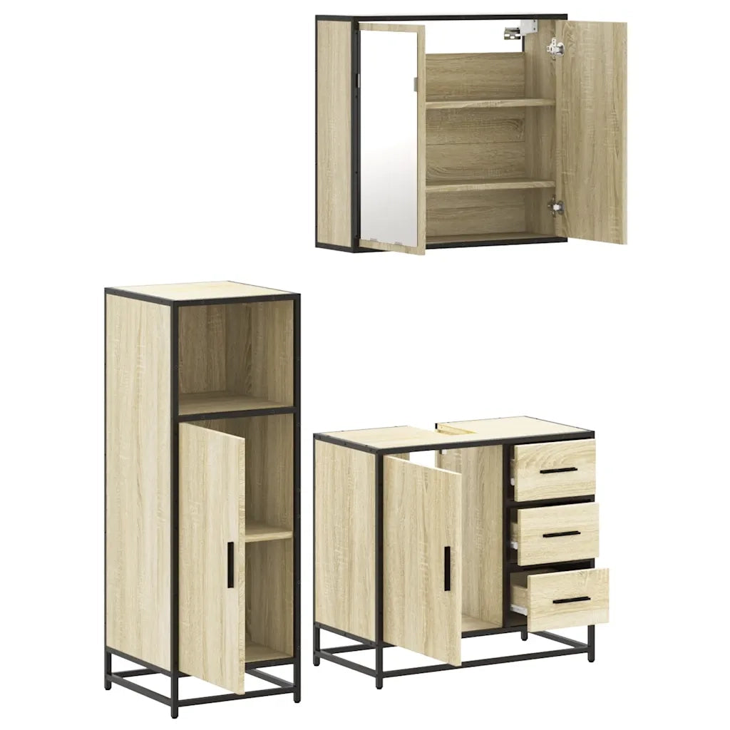 Set Mobili da Bagno 3 pz Rovere Sonoma in Legno Multistrato 3300956