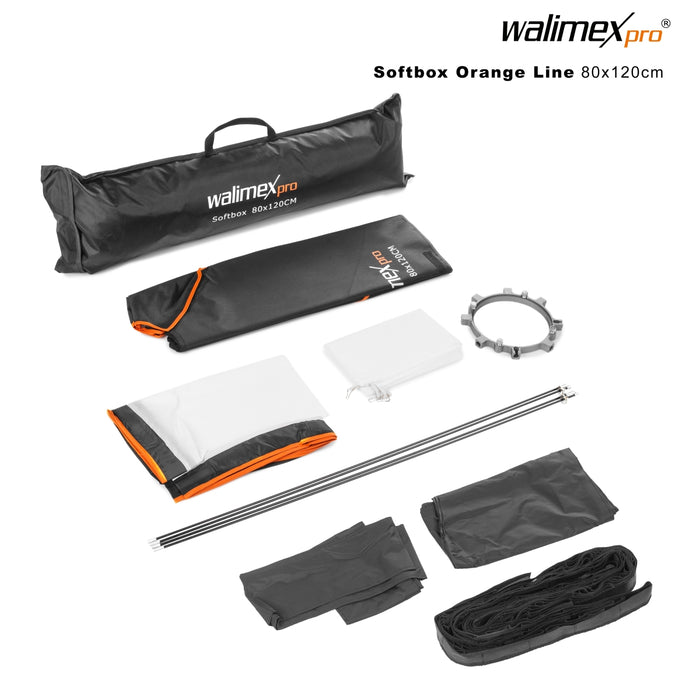 PLUS Orange Softbox 80x120cm, girevole a 360°, Sagomatore di luce per foto e video, incluso diffusore griglia maschere, per studio fotografico