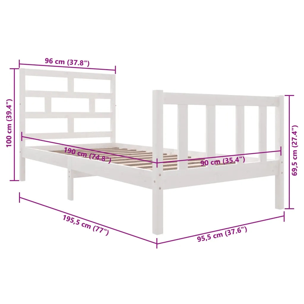 Giroletto-Struttura Letto Bianco in Legno Massello di Pino 90x190 cm Single 331776