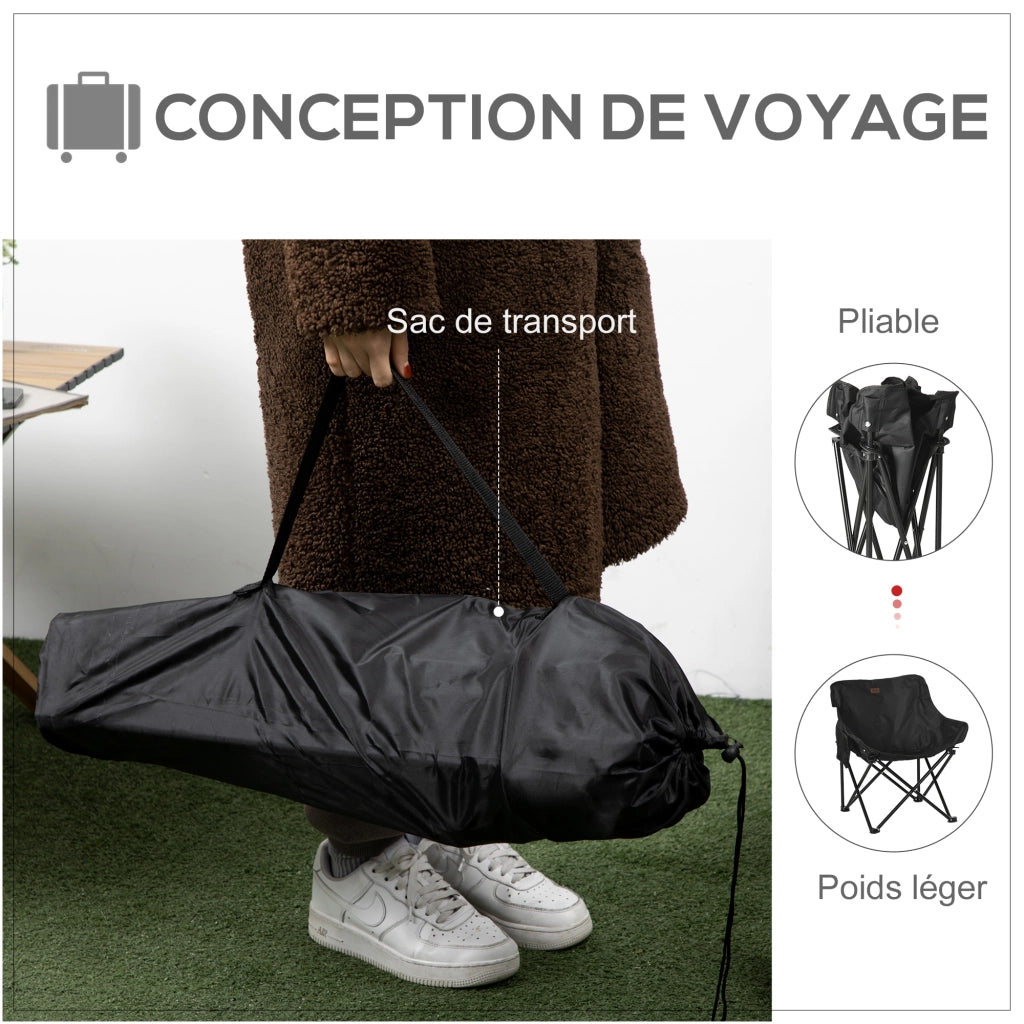 Sedia da campeggio pieghevole con sacchetto e zaino ¨C zephmum ¨C nero