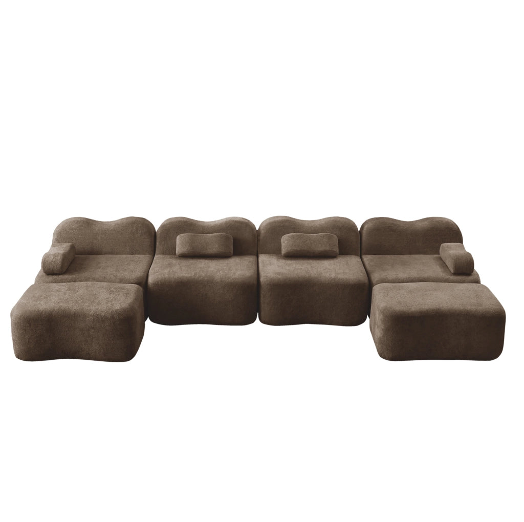 Divano modulare a U 384x167 cm in velluto marrone HOMVRA